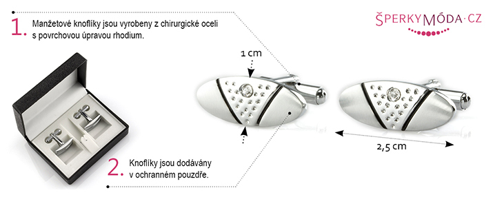 Manžetové knoflíky z chirurgické oceli, rhodiované