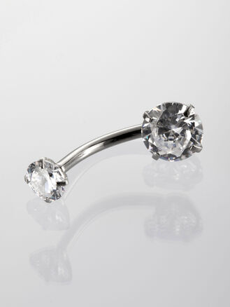 Banánek piercing do pupíku s čirými krystaly z chirurgické oceli