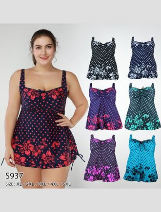 Modera Dámské plavky Tankiny černá vzor s růžovými květy