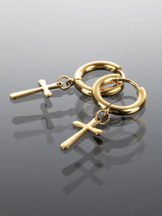 Náušnice křížek z chirurgické oceli zlaté barvy