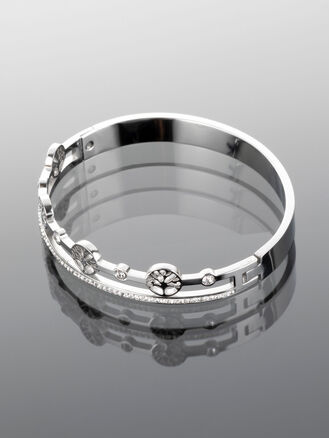 Elegantní náramek z chirurgické oceli se štrasovými kamínky a stromy života