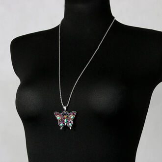 Krásný etno náhrdelník ve tvaru motýla s barevnými krystaly