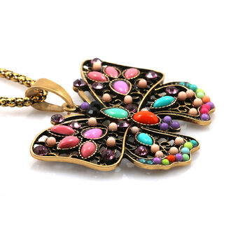 Luxusní etno náhrdelník ve tvaru motýla s barevnými korálky