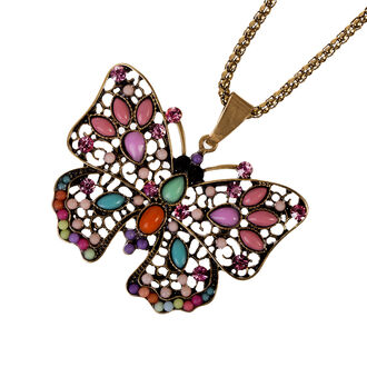 Luxusní etno náhrdelník ve tvaru motýla s barevnými korálky