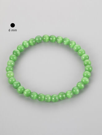 Jemný náramek z korálků barveného zeleného ulexitu kočičího oka, velikost korálků 0,6cm