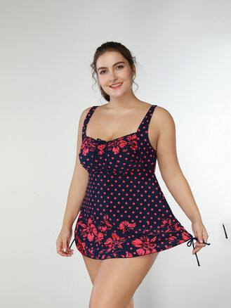 Modera Dámské plavky Tankiny černá vzor s růžovými květy