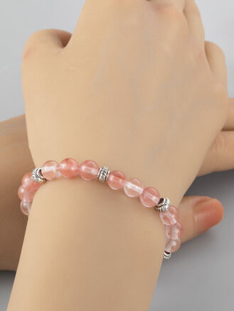 Exkluzivní náramek z jahodového křišťálu v kombinaci s kovovými komponenty, velikost korálků 0,6 cm