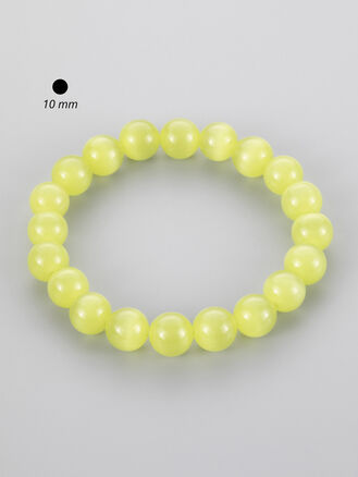 Jemný náramek z korálků barveného limetkově žlutého ulexitu kočičího oka, velikost korálků 1 cm