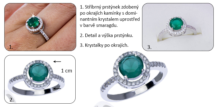 prsten, stříbro, barva smaragdu, šperk, kámen