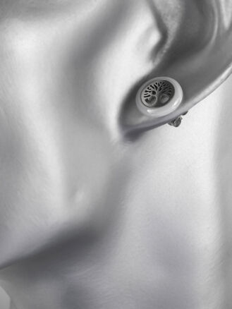 Exkluzivní náušnice ve tvaru stromu života z chirurgické oceli na barevném keramickém kolečku 