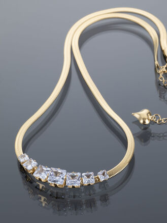 Fashion Icon zdobný plochý řetízek se zelenými nebo bílými kamínky