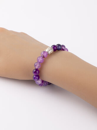 Krásný náramek z fialového achátu s motivem Buddhy