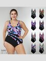Modera Dámské jednodílné  plavky s květy pro plnoštíhlé XL-5XL černá červená