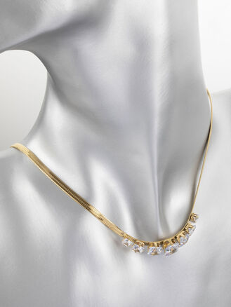 Fashion Icon zdobný plochý řetízek se zelenými nebo bílými kamínky