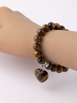 Krásný náramek z tygřího oka s přívěskem ve tvaru srdce