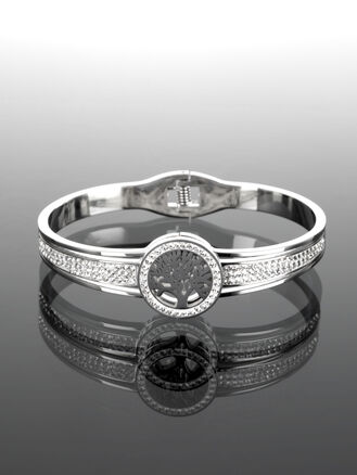 Luxusní náramek motivu stromu života z chirurgické oceli s čirými krystaly 