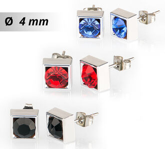Náušnice čtverec s krystalky 4 mm