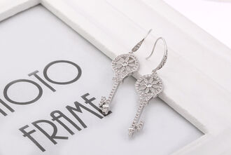 Náušnice klíče krystalky stříbrné