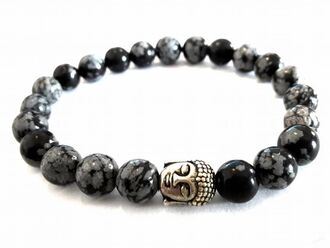 Krásný náramek z obsidiánu s motivem Buddhy