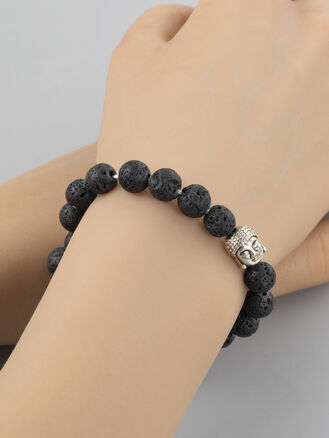 Krásný náramek z černé lávy s motivem Buddhy