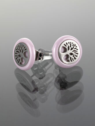 Exkluzivní náušnice ve tvaru stromu života z chirurgické oceli na barevném keramickém kolečku 