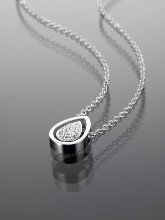 Luxusní ocelový náhrdelník ve tvaru kapky vykládaný čirými krystaly