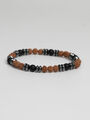 Exkluzivní náramek z drobných korálků hematitu, dřeva a lávového kamene
