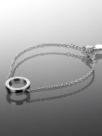 Luxusní ocelový náramek s kroužkem vykládaným čirými krystaly