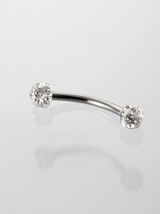 Banánek piercing do obočí s drobnými čirými krystaly z chirurgické oceli