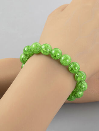 Exkluzivní náramek z barveného pukaného křišťálu, velikost korálků 1 cm zelené barvy