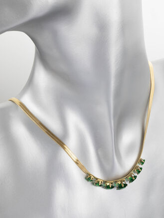 Fashion Icon zdobný plochý řetízek se zelenými nebo bílými kamínky