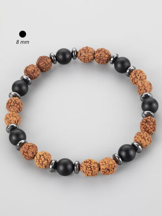 Exkluzivní náramek  kombinace láva, rudraksha a hematit, korálky o průměru 0,8cm
