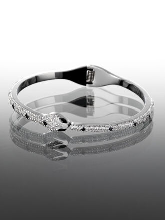 Luxusní náramek z chirurgické oceli s motivem hada vykládaný čirými krystaly 