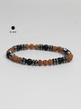 Exkluzivní náramek z drobných korálků hematitu, dřeva a lávového kamene