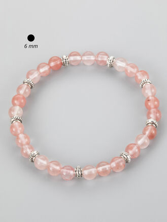 Exkluzivní náramek z jahodového křišťálu v kombinaci s kovovými komponenty, velikost korálků 0,6 cm