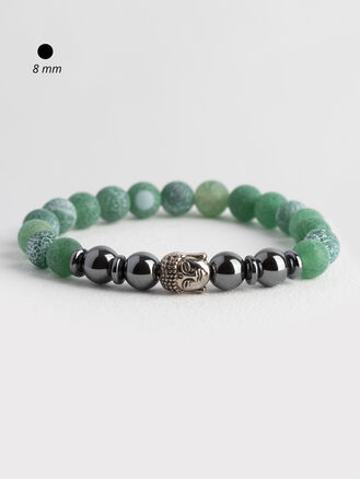 Krásný náramek z korálků achátu a hematitu s motivem Buddhy