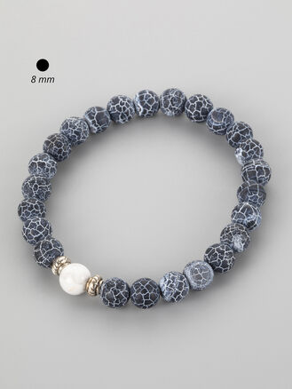 Krásný náramek z korálků tmavě modrého achátu a magnezitu 0,8 cm s drobnými zdobenými korálky 