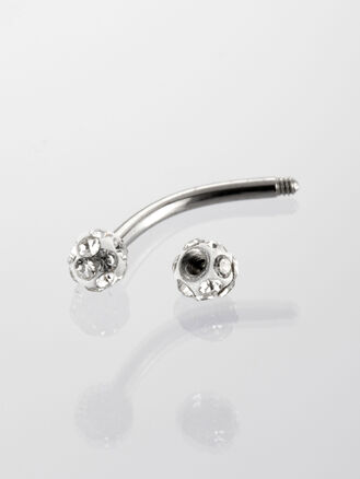 Banánek piercing do obočí s drobnými čirými krystaly z chirurgické oceli