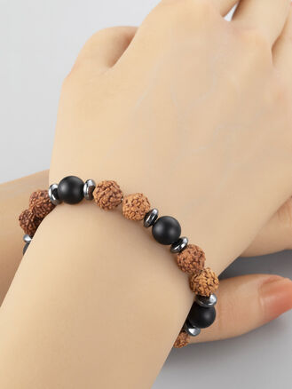 Exkluzivní náramek  kombinace láva, rudraksha a hematit, korálky o průměru 0,8cm