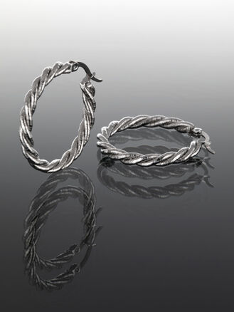 Masivní kruhové náušnice z chirurgické oceli s motivem zamotaného kovu
