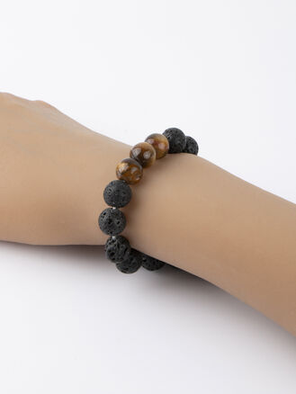 Kombinovaný pánský náramek (láva,tygří oko)