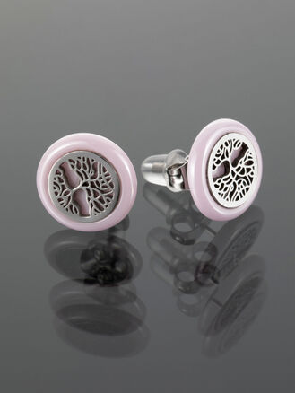 Exkluzivní náušnice s keramikou ve tvaru stromu života s bohatým větvením z chirurgické oceli 