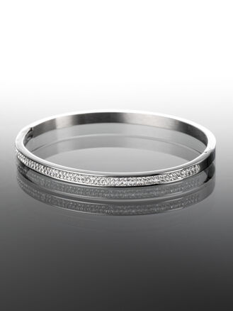 Krásný náramek z chirurgické oceli s dvěma řadami drobných čirých krystalů 