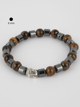 Exkluzivní náramek z korálků hematitu a tygřího oka s Buddhou