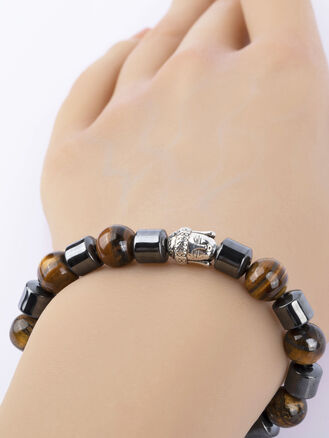 Exkluzivní náramek z korálků hematitu a tygřího oka s Buddhou