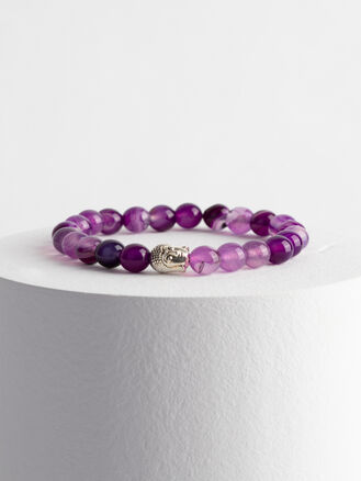 Krásný náramek z fialového achátu s motivem Buddhy