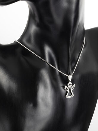 Luxusní přívěsek ve tvaru anděla s drobnými čirými krystaly z chirurgické oceli