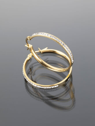 Fashion Icon kruhové náušnice z chirurgické oceli zlaté barvy se třpytivými kamínky