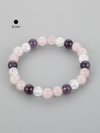 Krásný náramek z korálků růženínu, křišťálu a ametystu