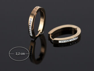 Exkluzivní oválné náušnice z chirurgické oceli zlaté barvy s čirými krystaly